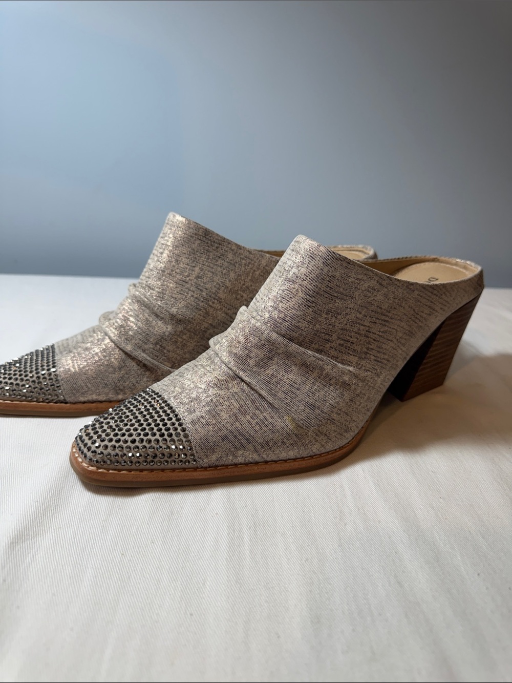 Donald J. Pliner Beige Metalic Slip-On Studded Mules 7.5